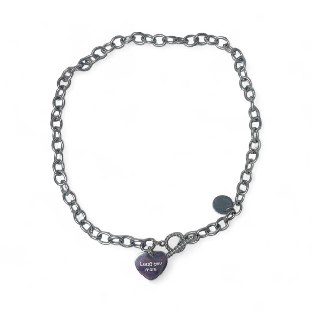 Heart Pendant Silver Tone Chain Necklace‎